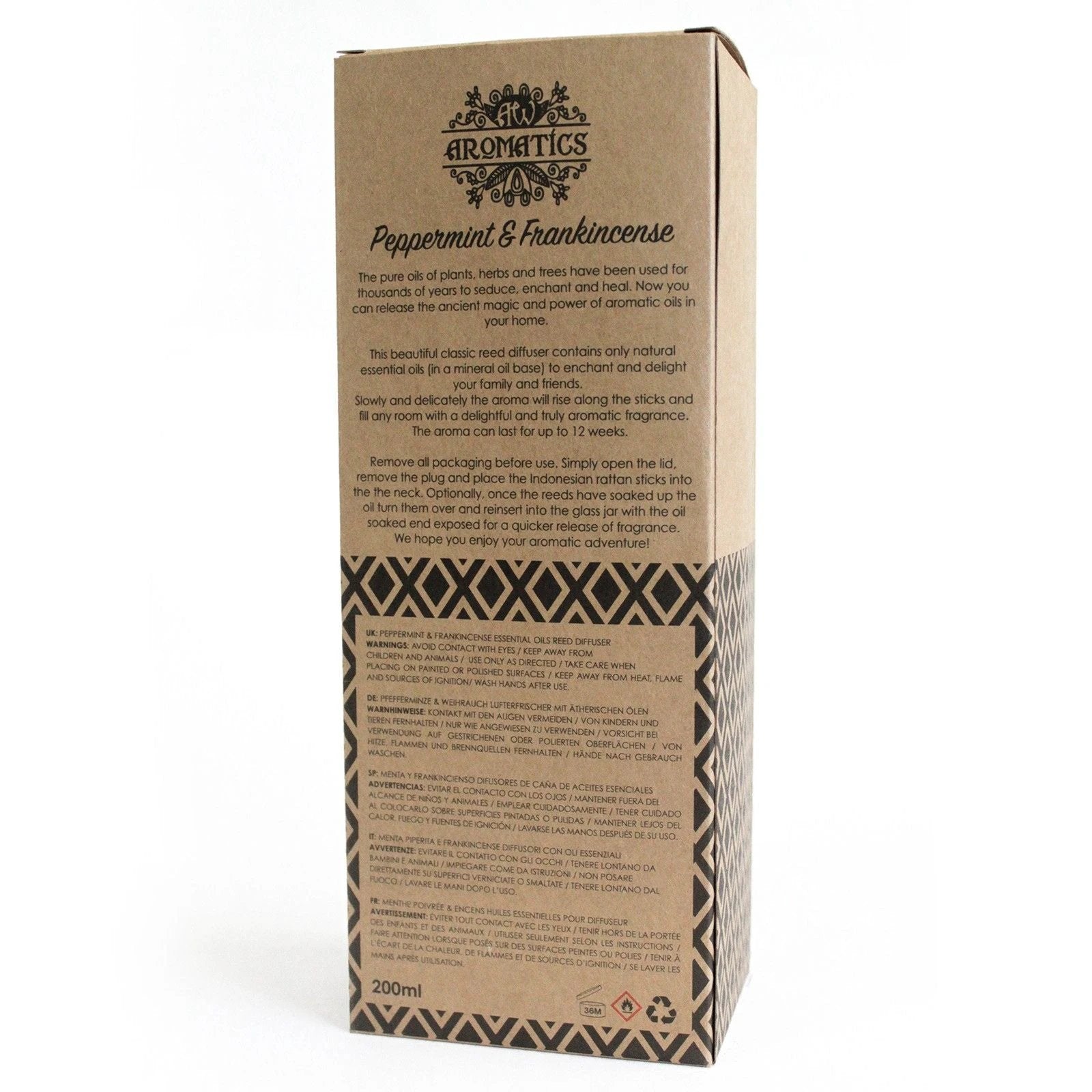 200ml Peppermint & Frankincense Essential Oil Reed Diffuser by AW Dropship UK