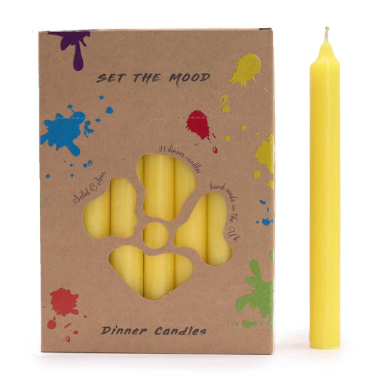 Solid Colour Dinner Candle Set - Pack of 21 - Rustic Lemon by AW Dropship UK