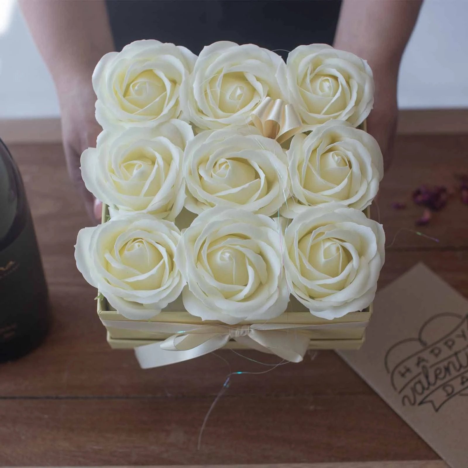 Soap Flower Gift Bouquet - 13 Cream Roses - Heart by AW Dropship UK