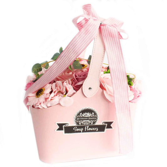 Pink Soap Flower Bouquet in Basket – Luxury Bath Gift