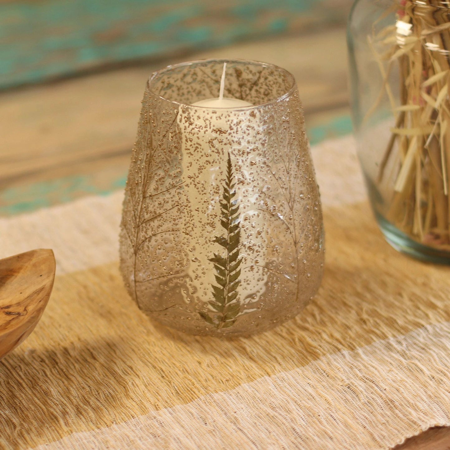 Natural Floral Glass - Large Bowl Candle Holder - Pino - (15x12cm) by AW Dropship UK