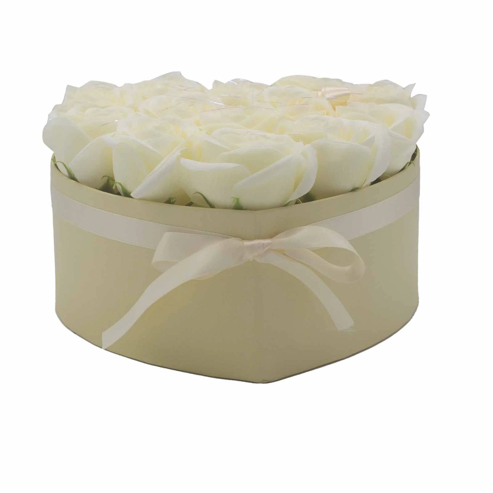 Soap Flower Gift Bouquet - 13 Cream Roses - Heart by AW Dropship UK