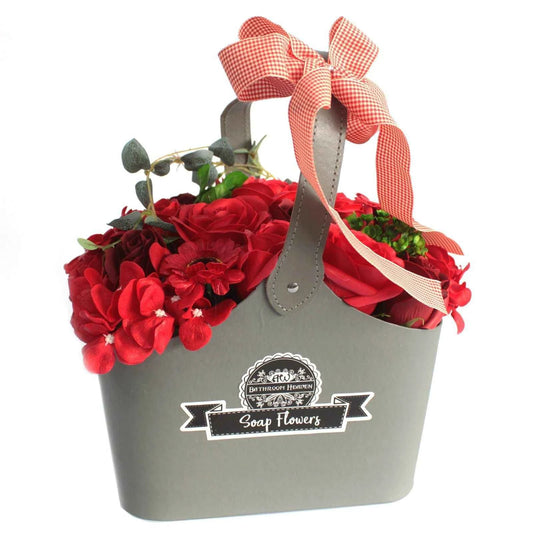 Red Soap Flower Bouquet Basket – Luxury Bath Gift Set