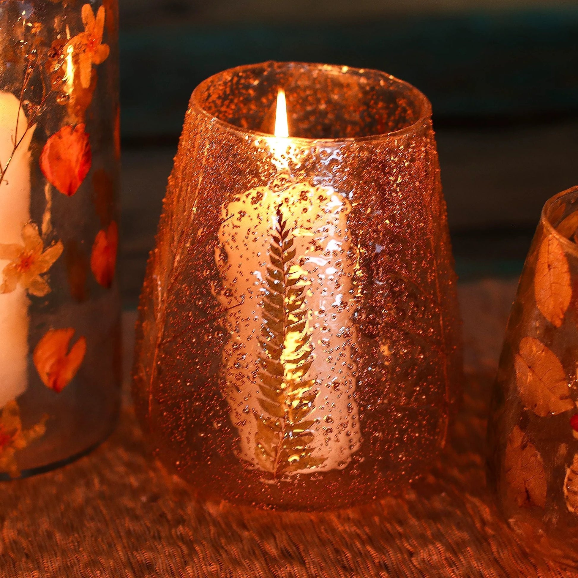 Natural Floral Glass - Large Bowl Candle Holder - Pino - (15x12cm) by AW Dropship UK