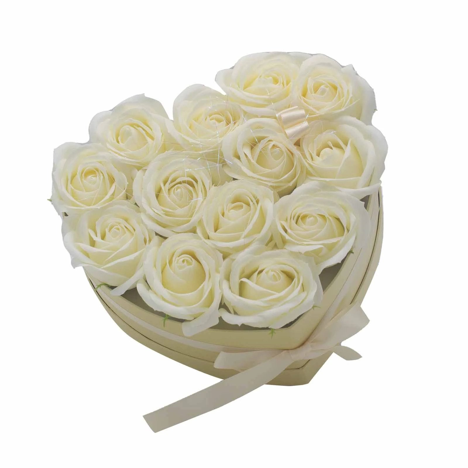 Soap Flower Gift Bouquet - 13 Cream Roses - Heart by AW Dropship UK