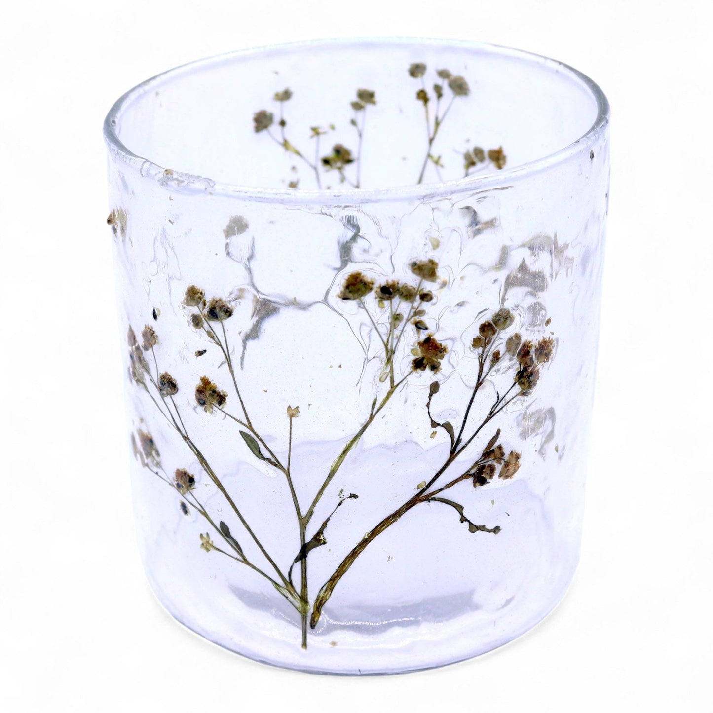 Natural Floral Glass - Straight Candle Holder - Margarita - (8x8cm) by AW Dropship UK