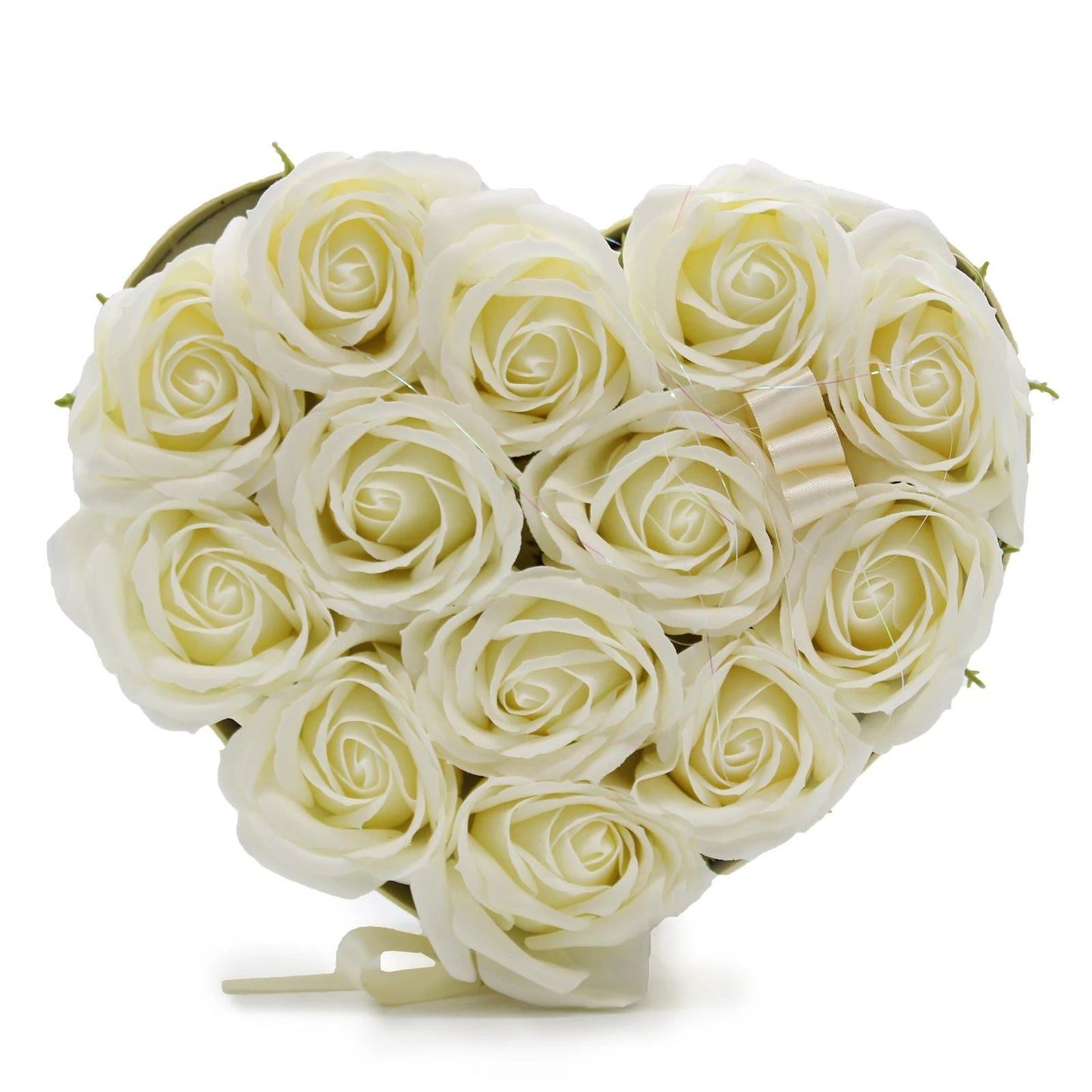 Soap Flower Gift Bouquet - 13 Cream Roses - Heart by AW Dropship UK