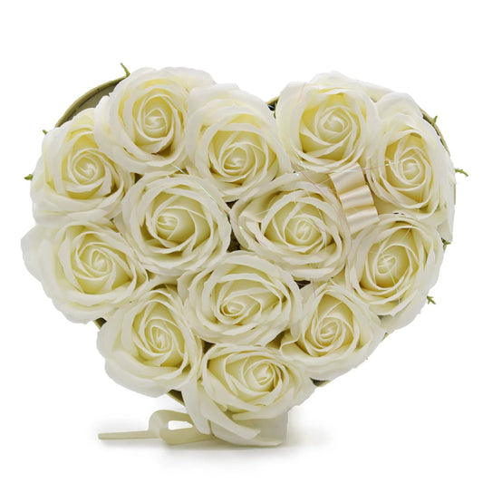 Soap Flower Gift Bouquet - 13 Cream Roses - Heart by AW Dropship UK
