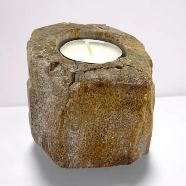 Petrified Wood Candle Holder - Single Low by AW Dropship UK