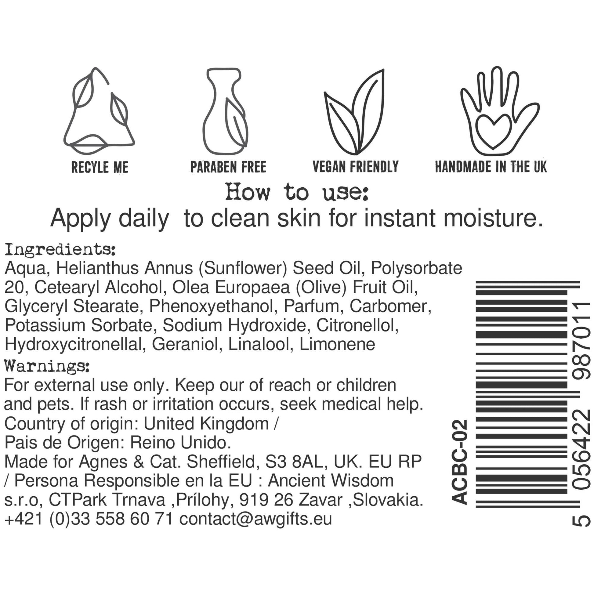 Agnes + Cat Hand & Body Cream - Sea Salt & Moss by AW Dropship UK