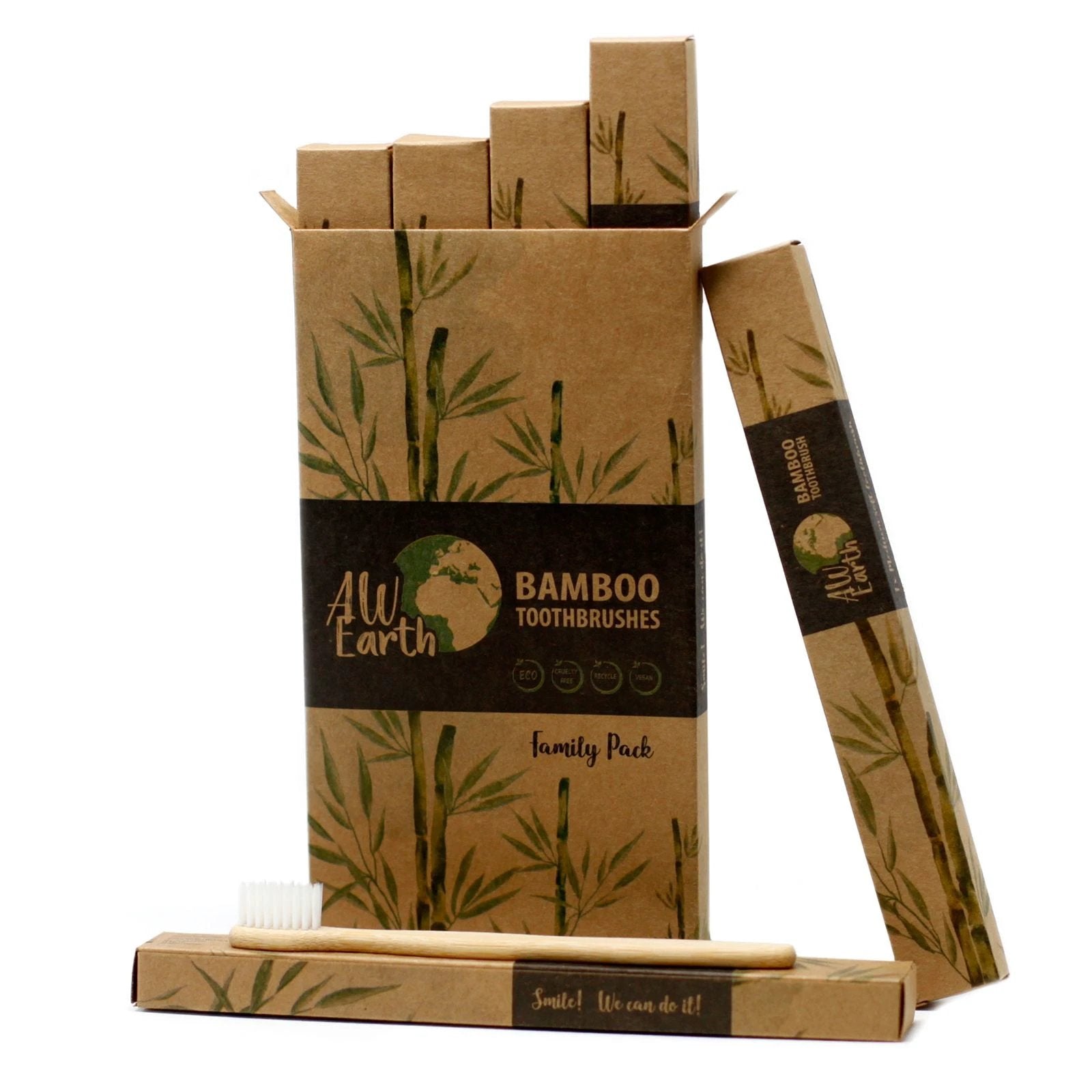 Bamboo Toothbrush - White - Family Pack of 4 - Med Soft by AW Dropship UK