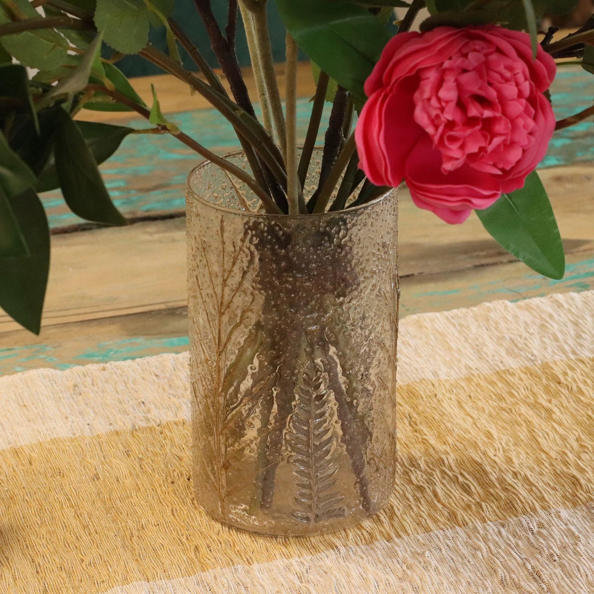 Natural Floral Glass - Tall Vase Candle Holder - Pino - (19x11cm) by AW Dropship UK