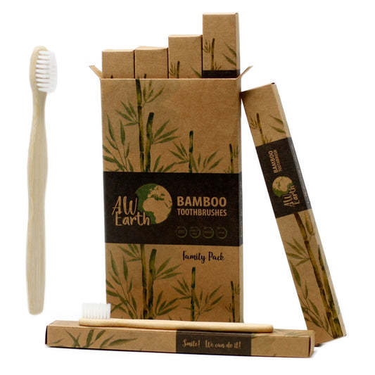 Bamboo Toothbrush - White - Family Pack of 4 - Med Soft by AW Dropship UK