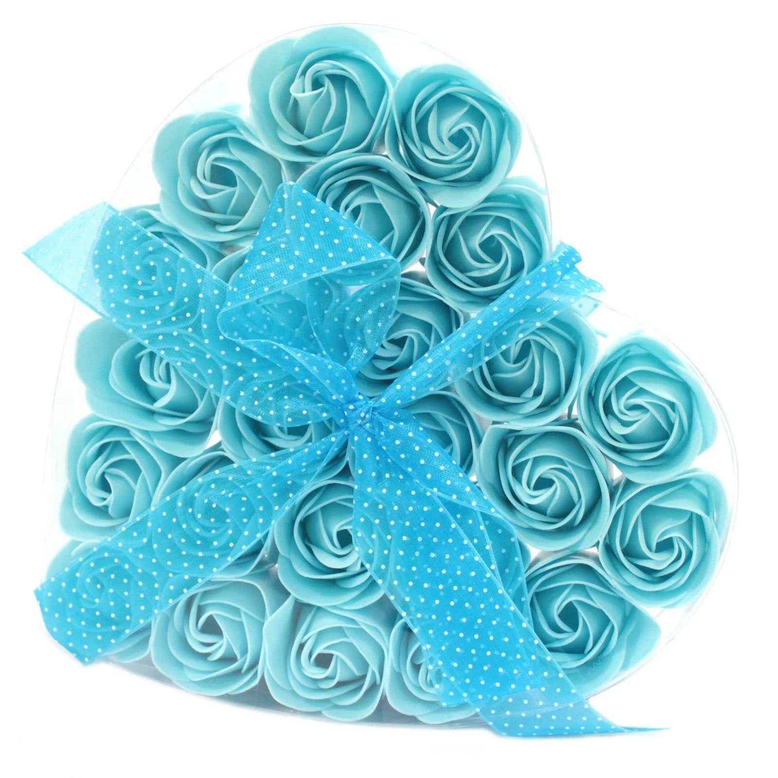 Set of 24 Soap Flower Heart Box - Blue Roses by AW Dropship UK