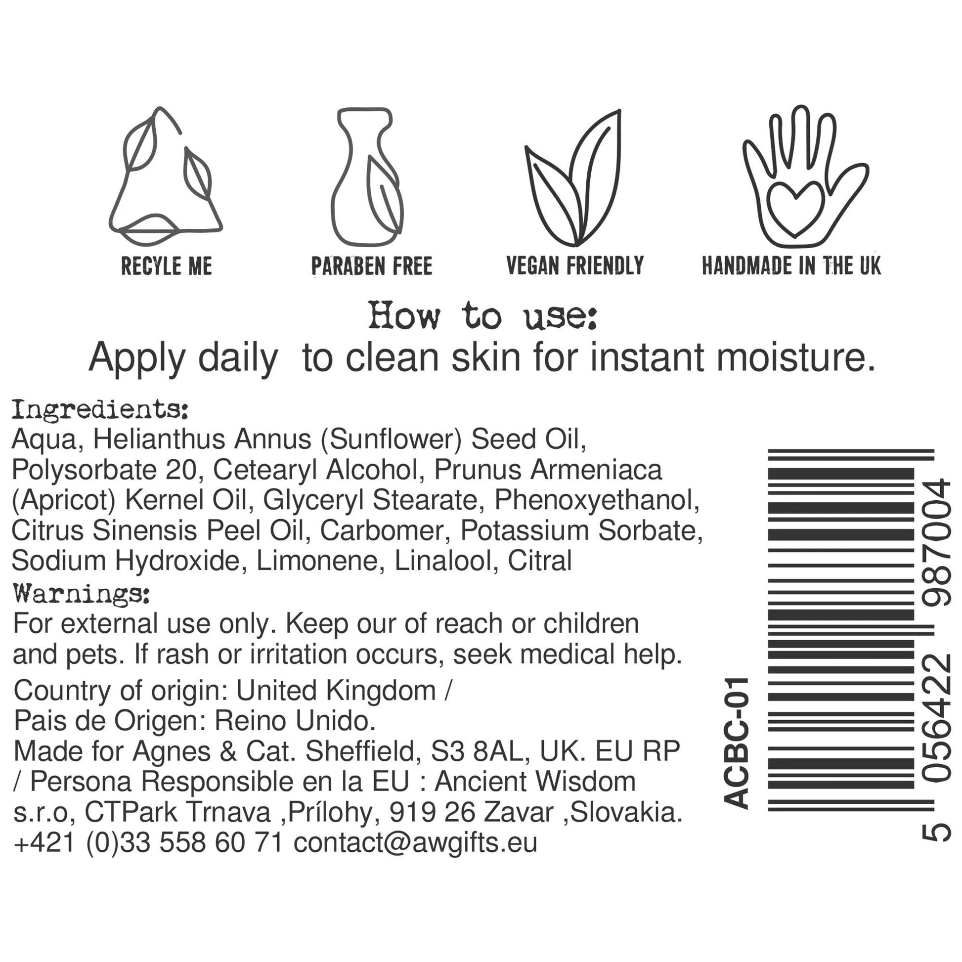 Agnes + Cat Hand & Body Cream - Clementine by AW Dropship UK
