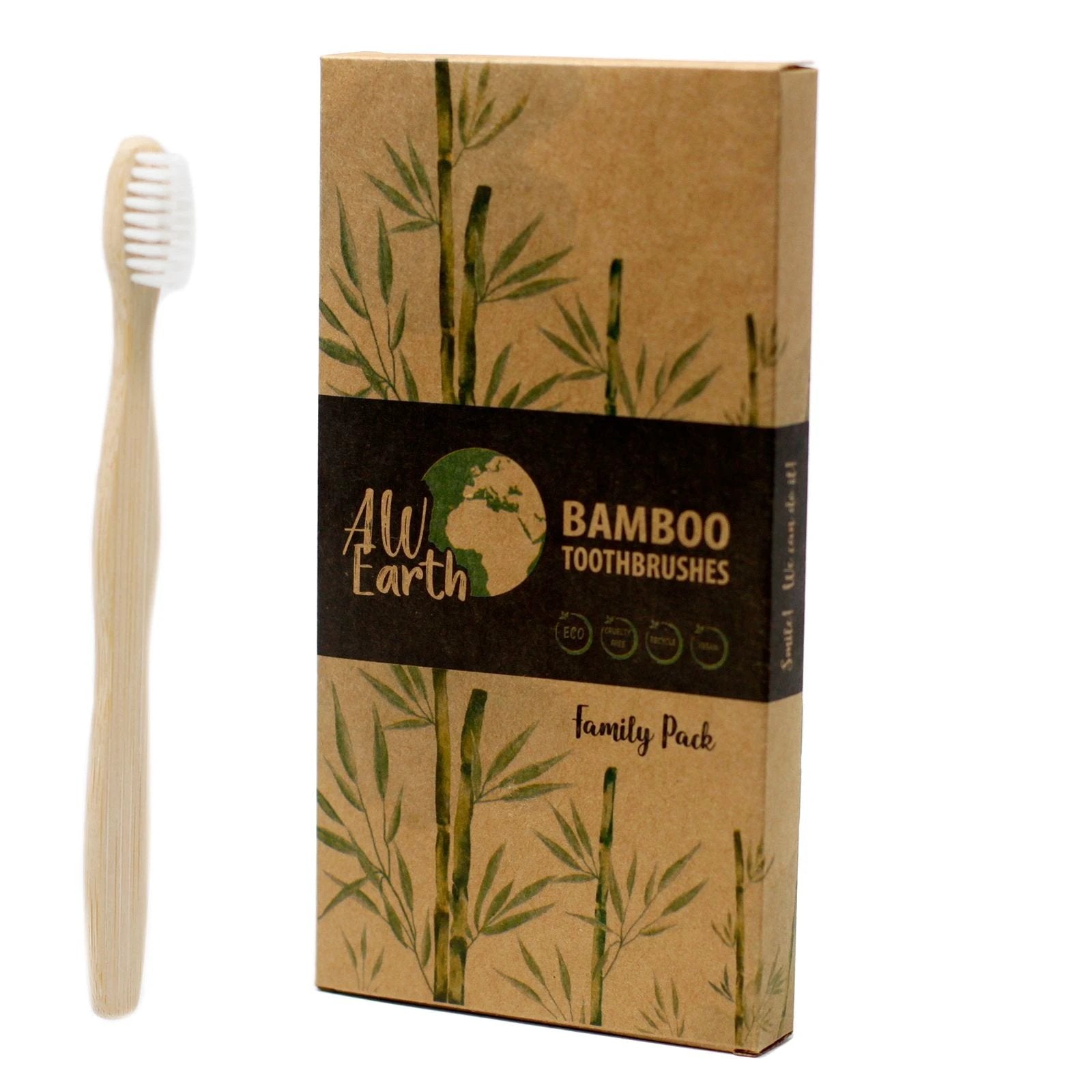 Bamboo Toothbrush - White - Family Pack of 4 - Med Soft by AW Dropship UK