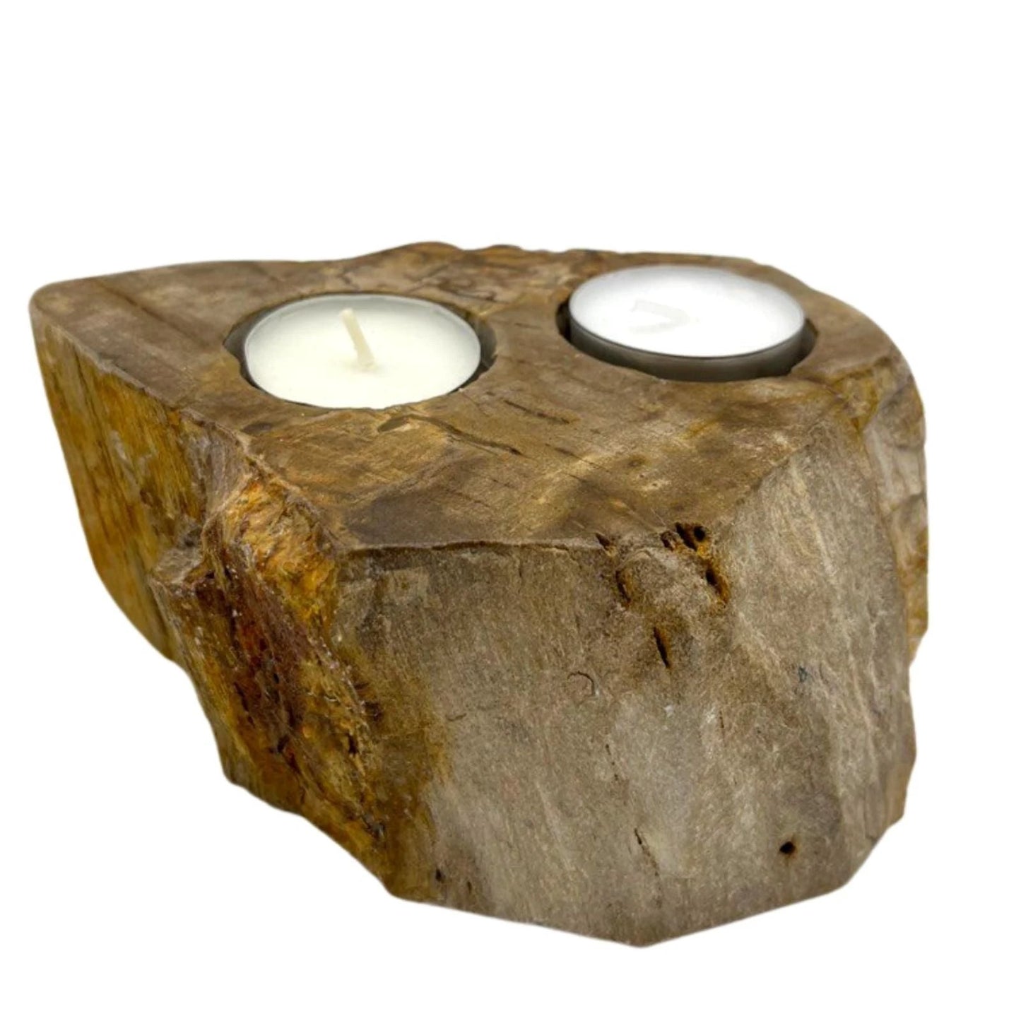 Petrified Wood Candle Holder - Double by AW Dropship UK
