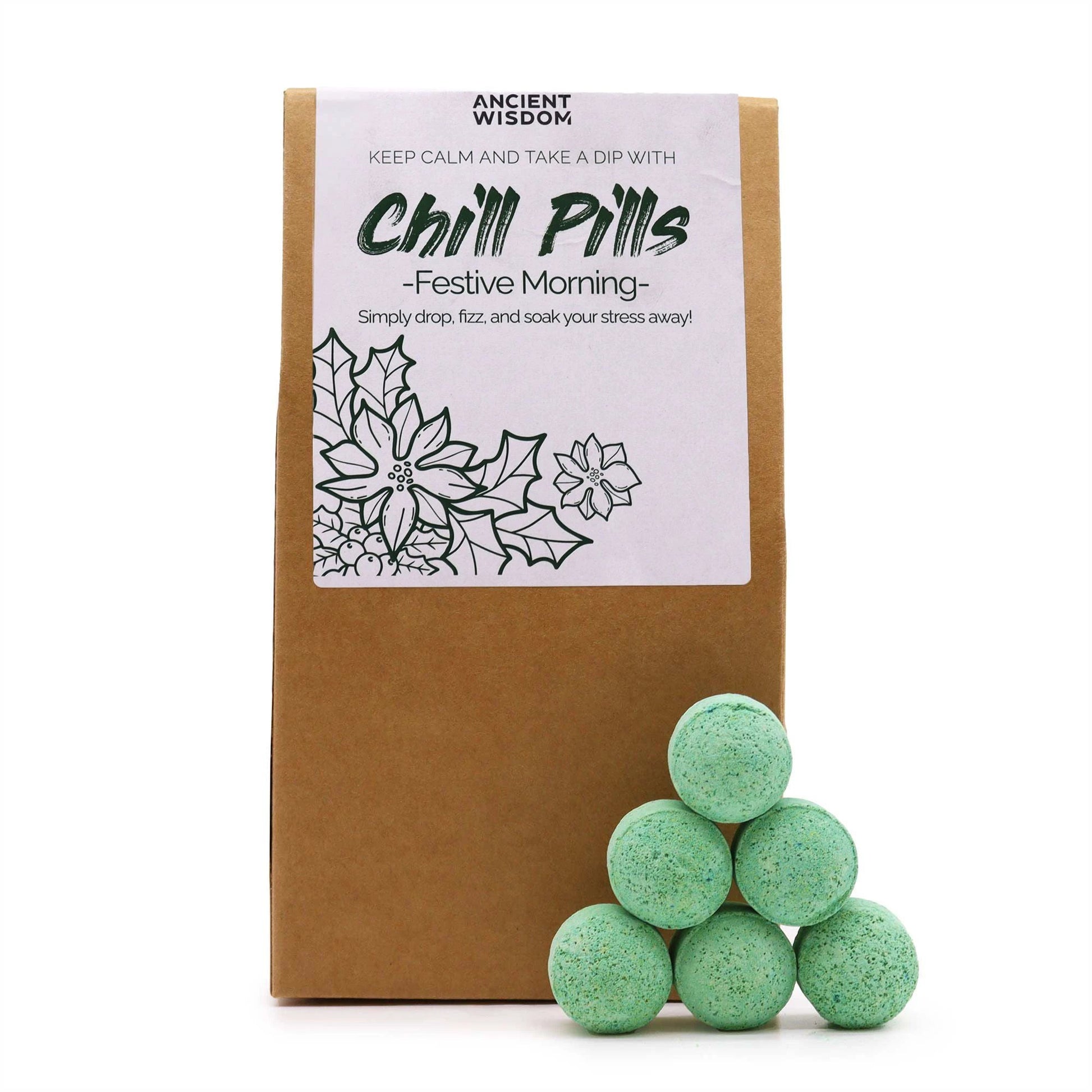 Chill Pills Gift Pack 350g Festive Morning Mini Bath Bombs Set For Relaxing Bathtime by AW Dropship UK