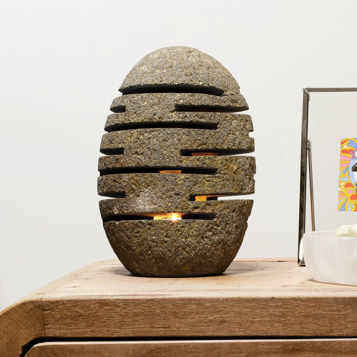 Natural Riverstone Candle Holder - Standing Stone Cut (10x13x22cm) by AW Dropship UK