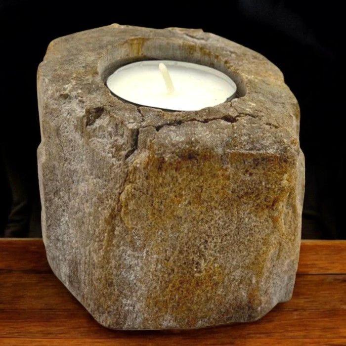 Petrified Wood Candle Holder - Single Low by AW Dropship UK