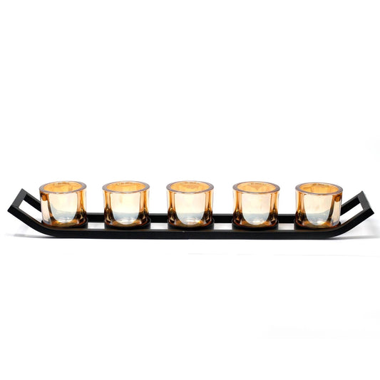 Centrepiece Iron Votive Candle Holder - 5 Cup Ledge by AW Dropship UK