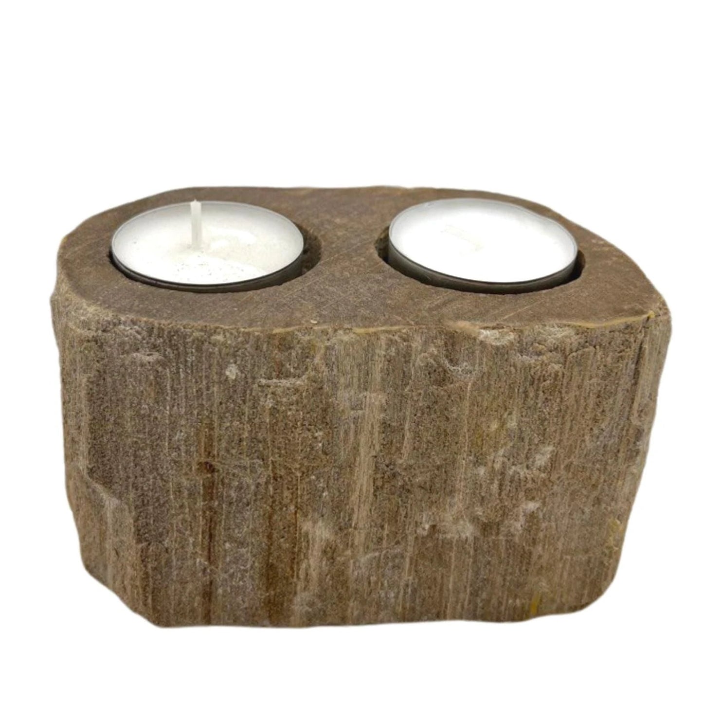 Petrified Wood Candle Holder - Double by AW Dropship UK