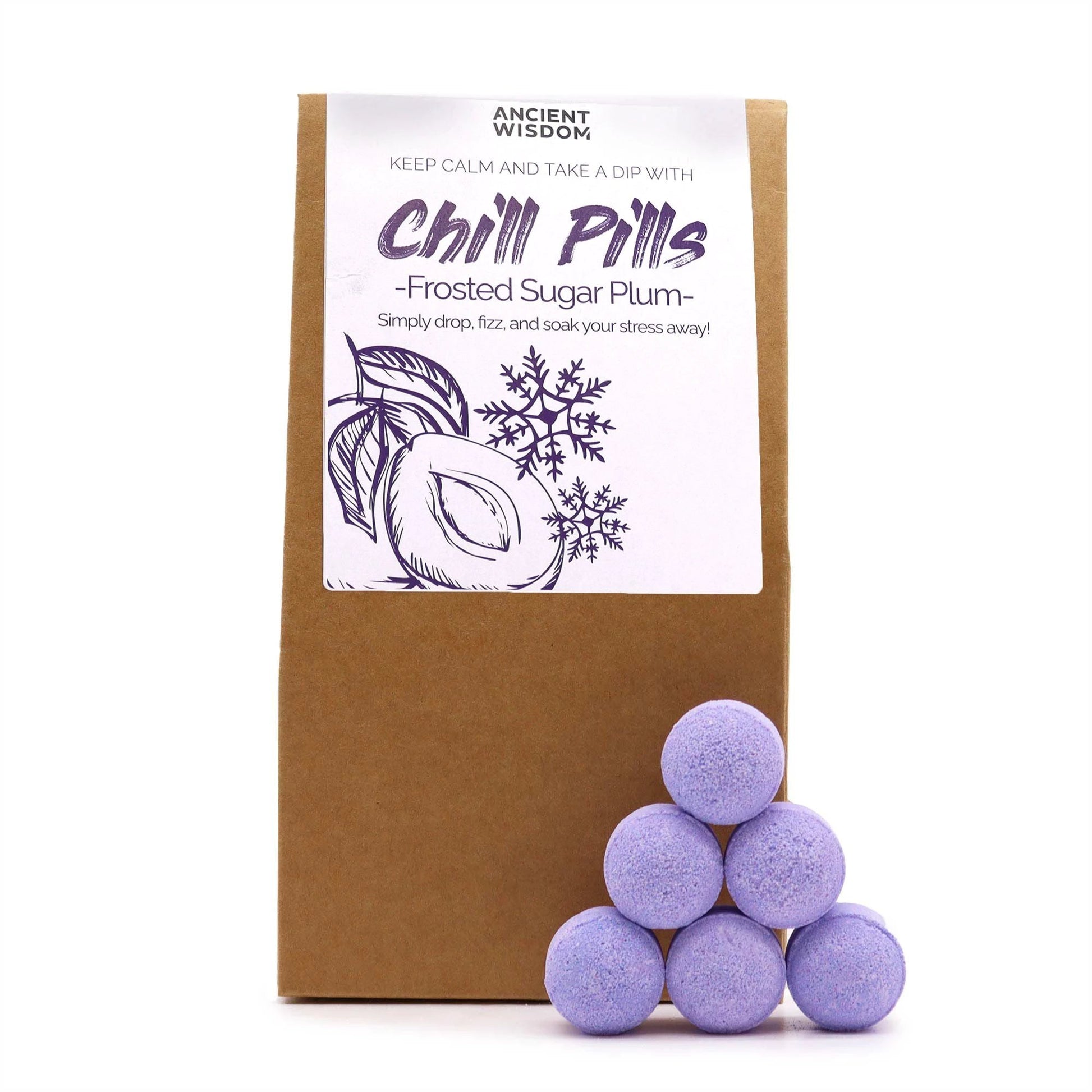 Frosted Sugar Plum Chill Pills Gift Pack 350g Luxurious Mini Bath Bombs With Plum Winter Berry Vanilla Scent by AW Dropship UK