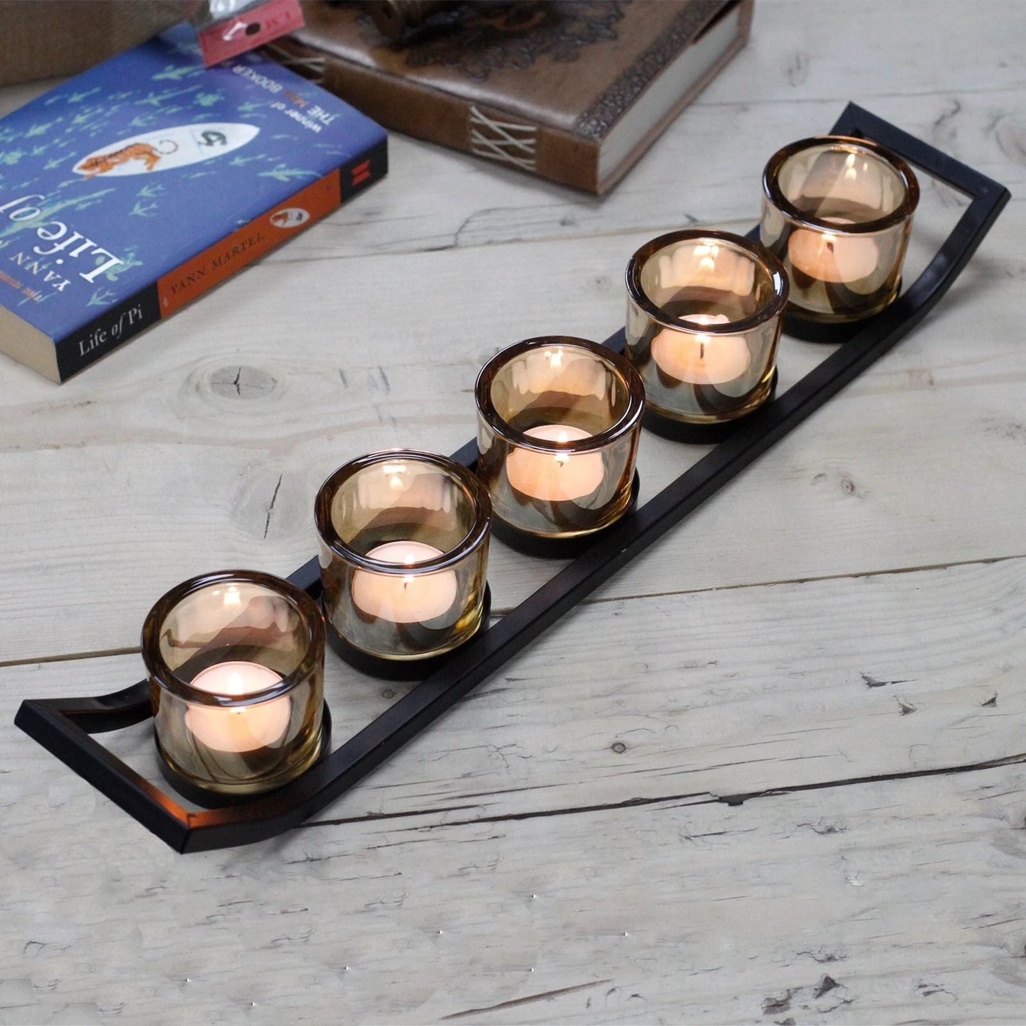 Centrepiece Iron Votive Candle Holder - 5 Cup Ledge by AW Dropship UK