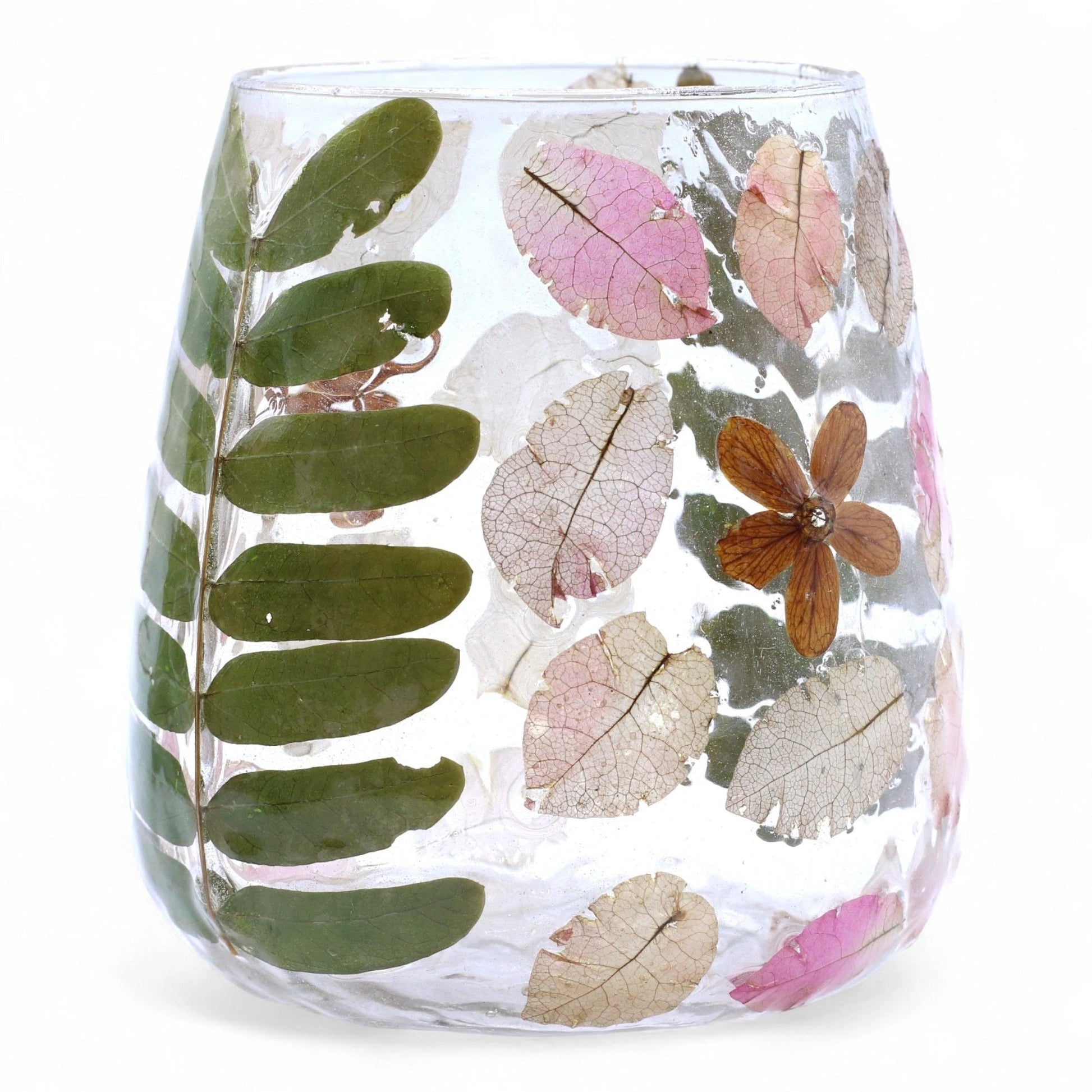 Natural Floral Glass - Vase Candle Holder - Primavera - (12x11cm) by AW Dropship UK