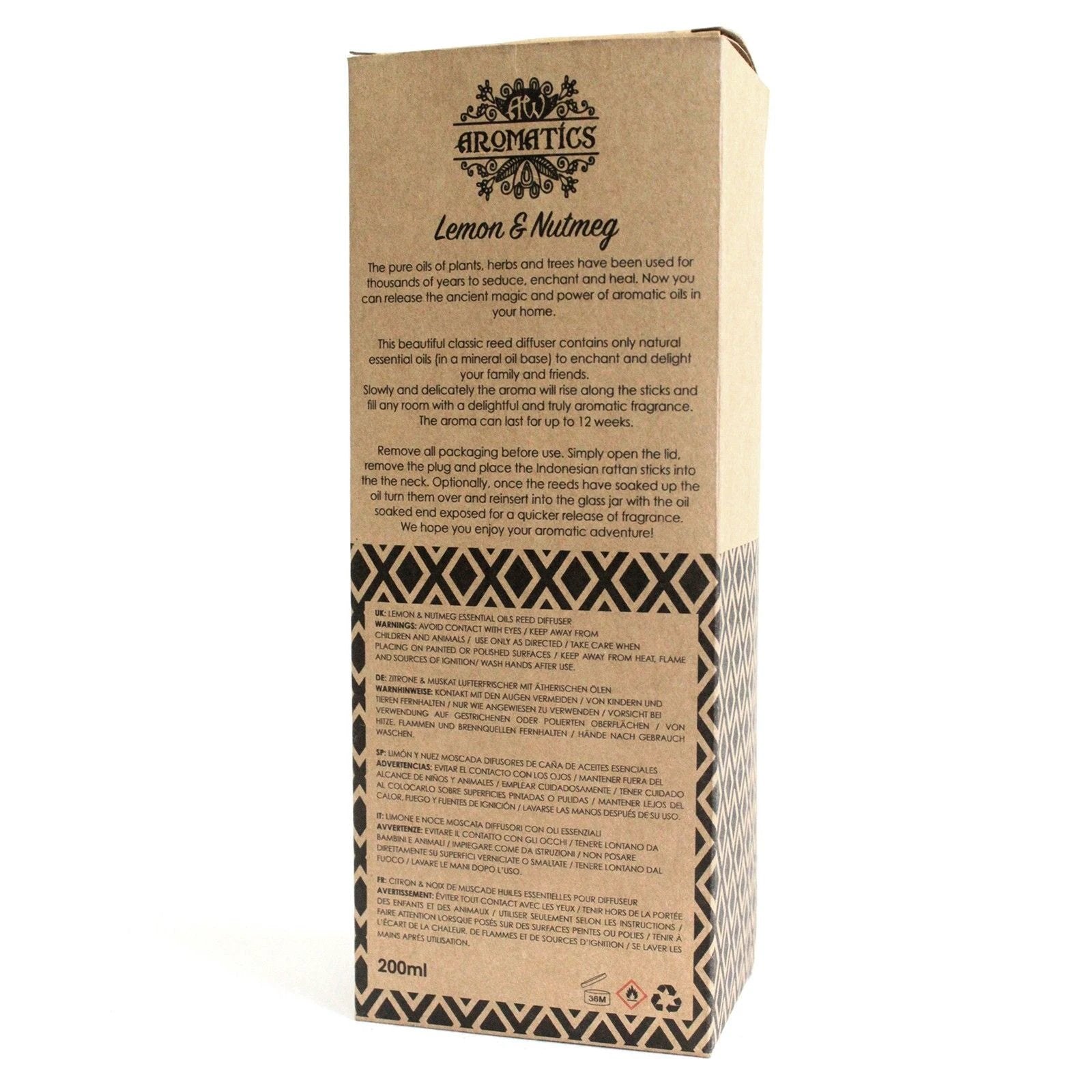 200ml Lemon & Nutmeg Essential Oil Reed Diffuser by AW Dropship UK