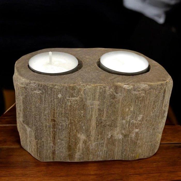Petrified Wood Candle Holder - Double by AW Dropship UK