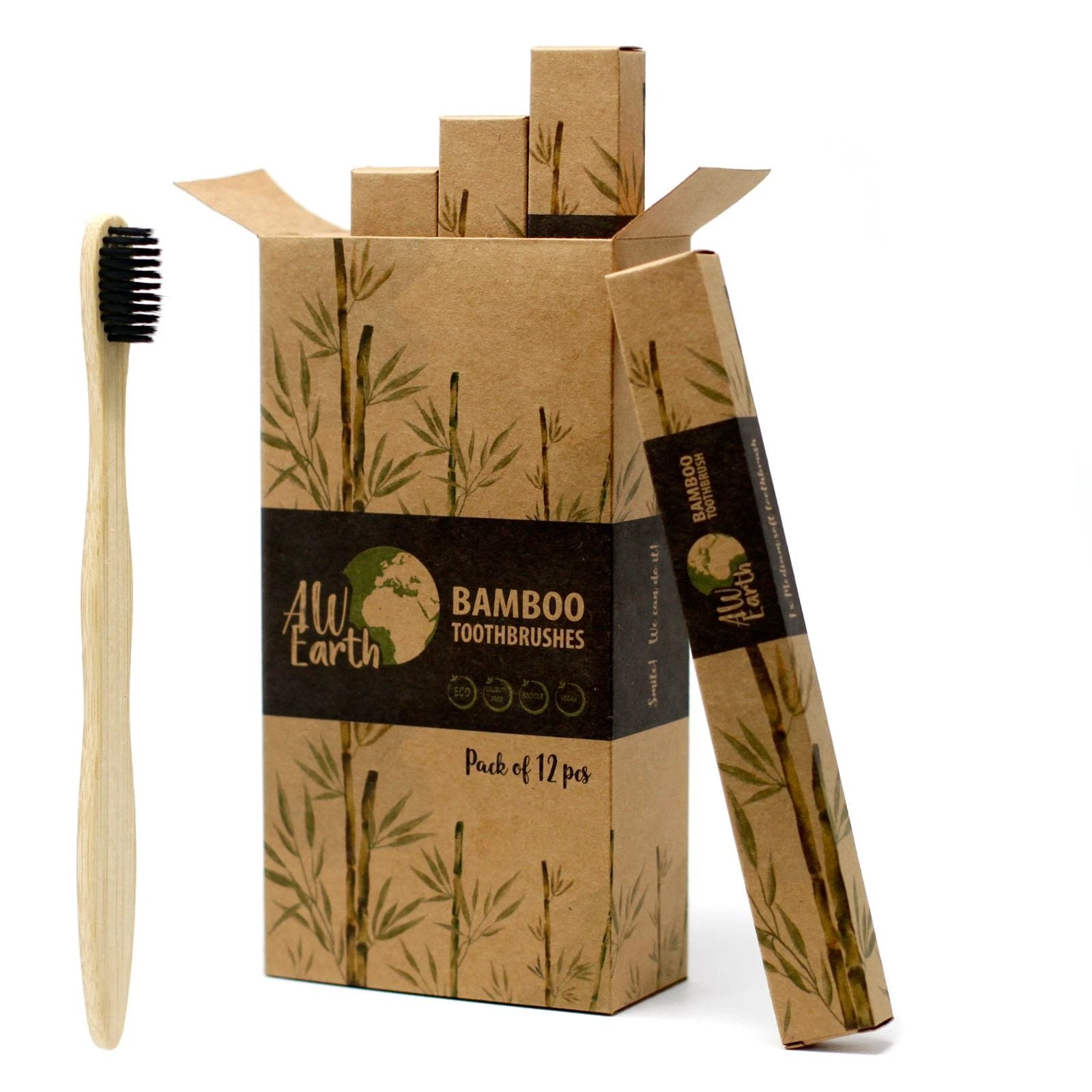 Bamboo Toothbrush - Charcoal Medium Soft by AW Dropship UK