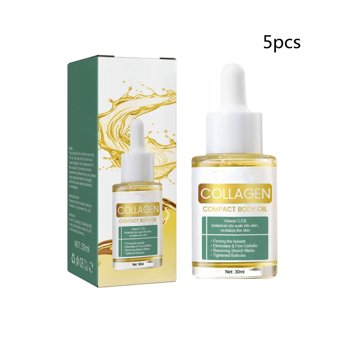 Collagen Body Treatment Oil in a bottle with dropper for skin rejuvenation and hydration.