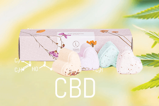 Set of 5 heart-shaped CBD shower steamers gift set in an elegant box with flower accents.