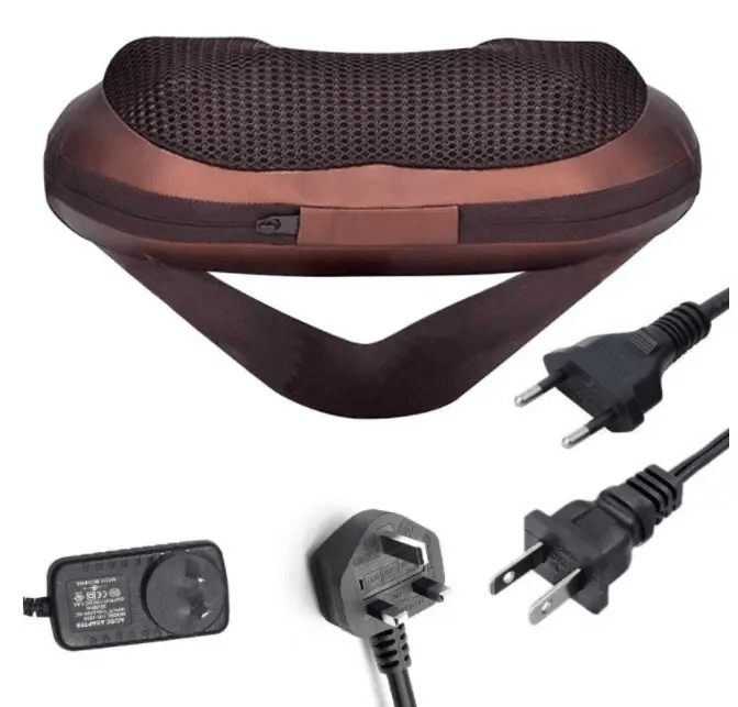 heated electric massage pillow with power adapter and plugs for versatile use and comfort