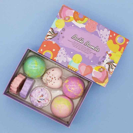 7-Pack Kids Fun Bath Bomb Gift Set with Bubble Salt