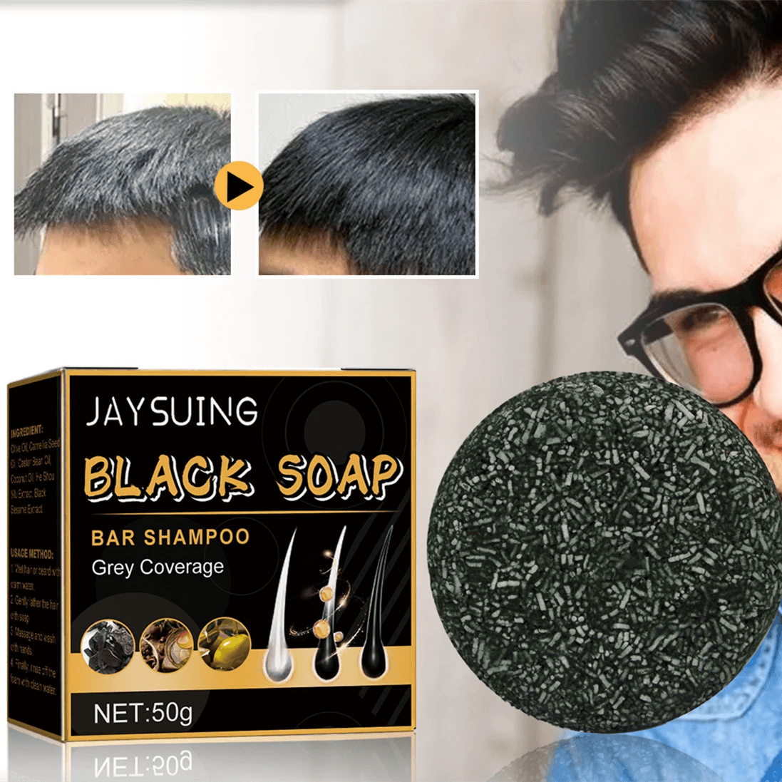 Black Thickening Hair Care Shampoo Bar by Pampering Heaven