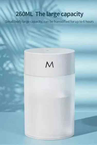 Ultrasonic air humidifier diffuser with 260ML capacity, designed for up to 6 hours of continuous humidification.