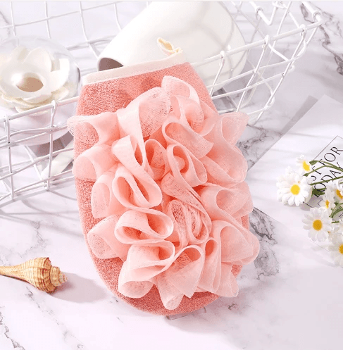 Exfoliating Bath Gloves with Bath Flower (One Set) by Pampering Heaven