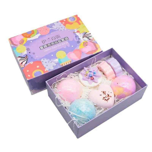 7-Pack Kids Fun Bath Bomb Gift Set with Bubble Salt