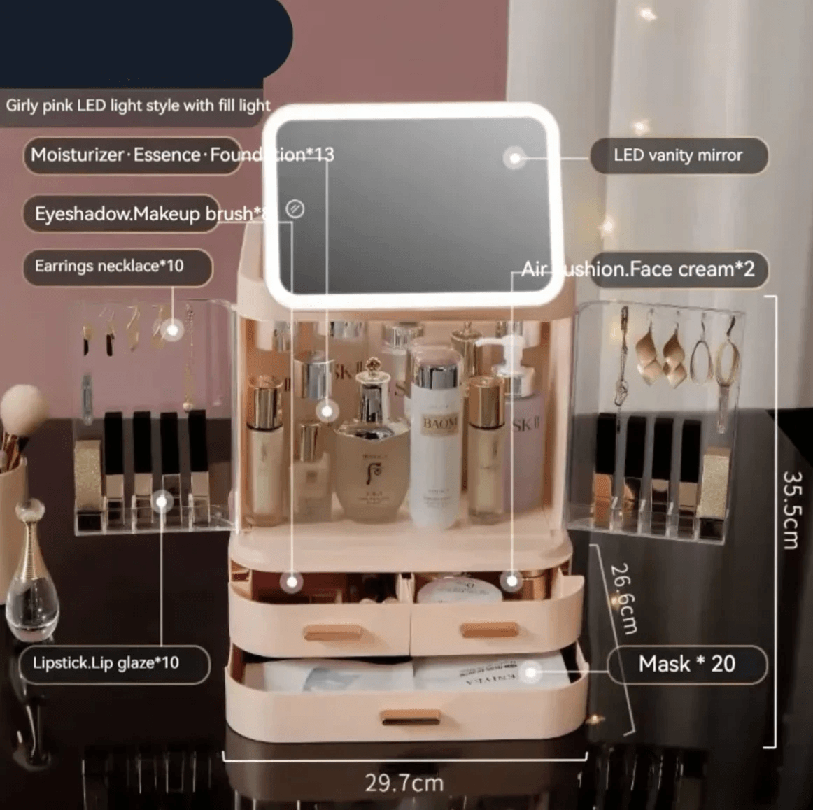 Mirror Light Cosmetic Storage Box by Pampering Heaven