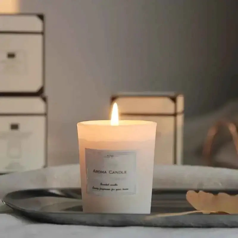 Aromatherapy soy candles illuminating a cozy home setting, promoting relaxation and tranquility.