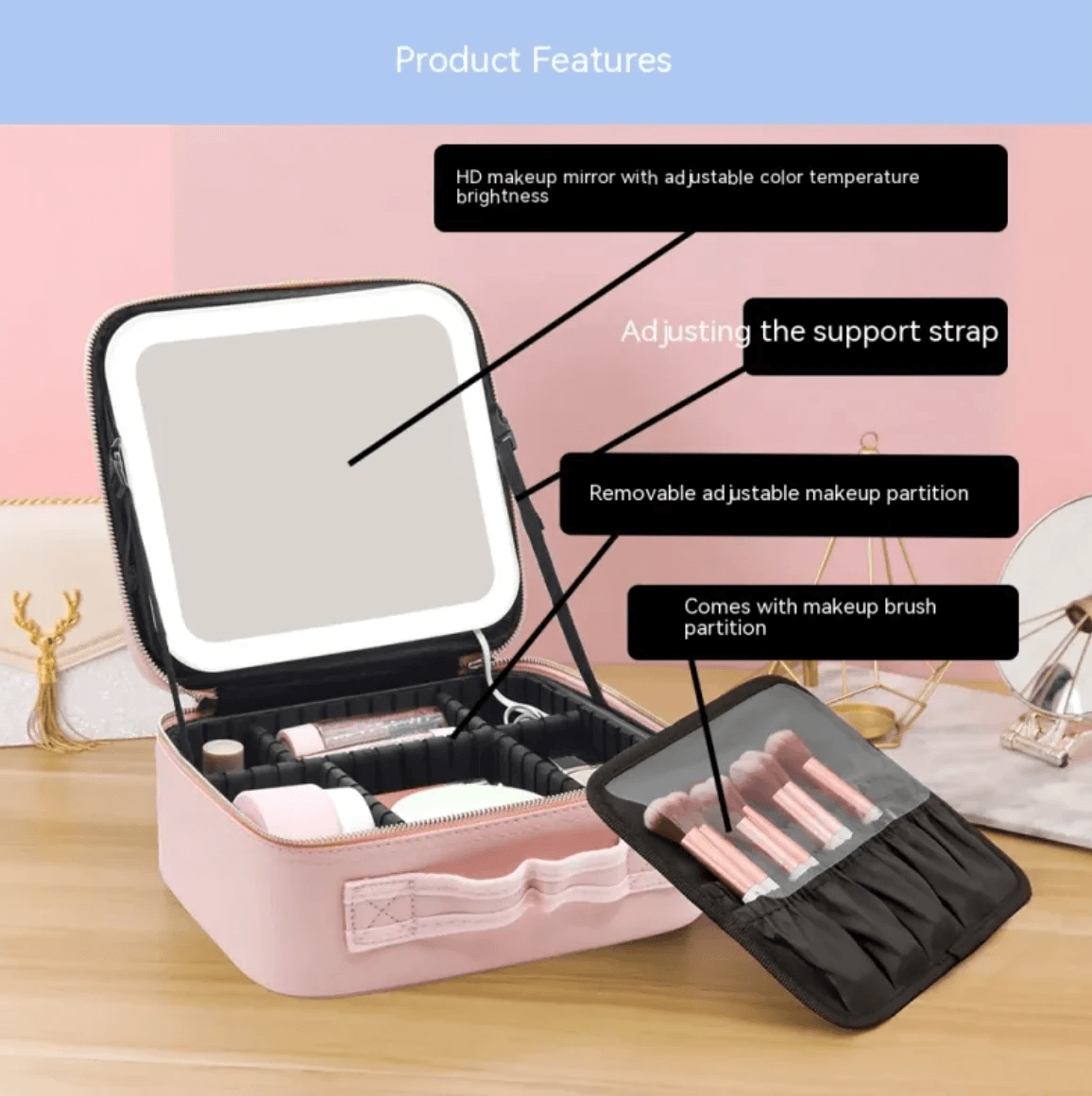 LED Cosmetic Bag with Mirror by Pampering Heaven