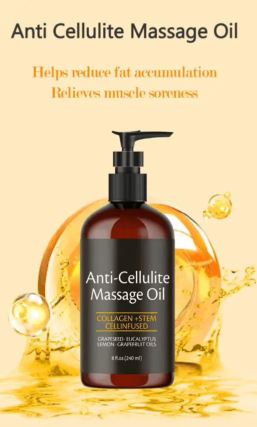 Anti Cellulite Massage Oil to help reduce fat accumulation and relieve muscle soreness.