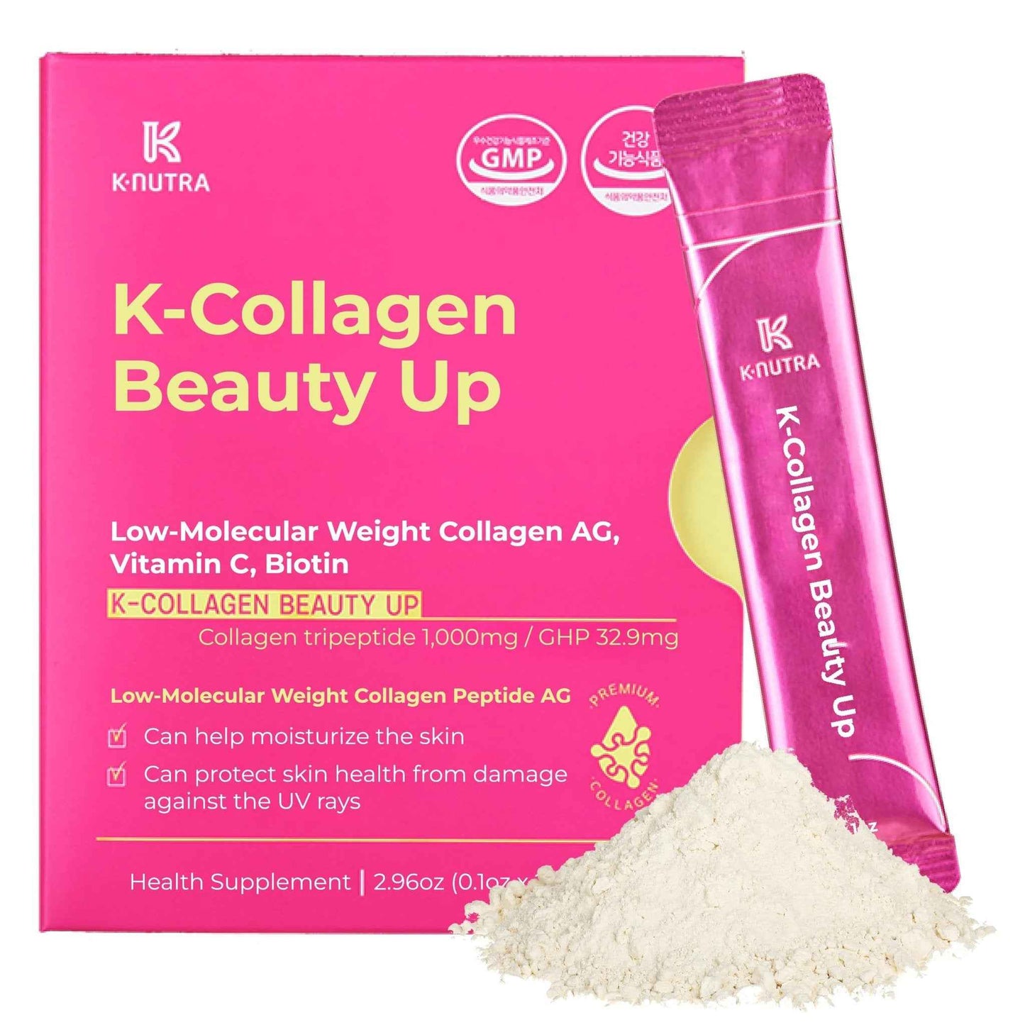K K·NUTRA K-Collagen Beauty Up (2.96 oz 28 Sticks) - Holiday Gifts - Skin Elasticity Hydration. Melt-in-Mouth Lemon Flavor Powder Low-Molecular Marine Collagen Peptides