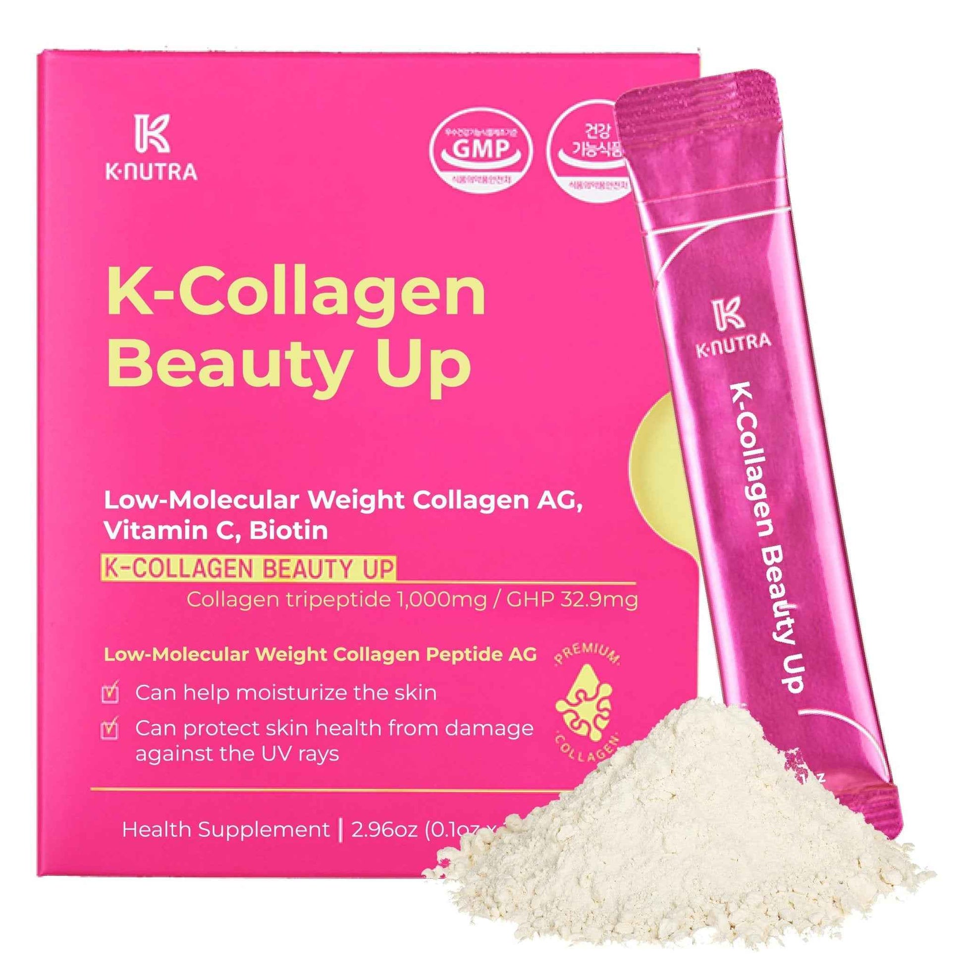 K K·NUTRA K-Collagen Beauty Up (2.96 oz 28 Sticks) - Holiday Gifts - Skin Elasticity Hydration. Melt-in-Mouth Lemon Flavor Powder Low-Molecular Marine Collagen Peptides