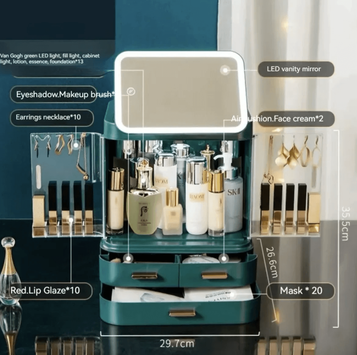 Mirror Light Cosmetic Storage Box by Pampering Heaven