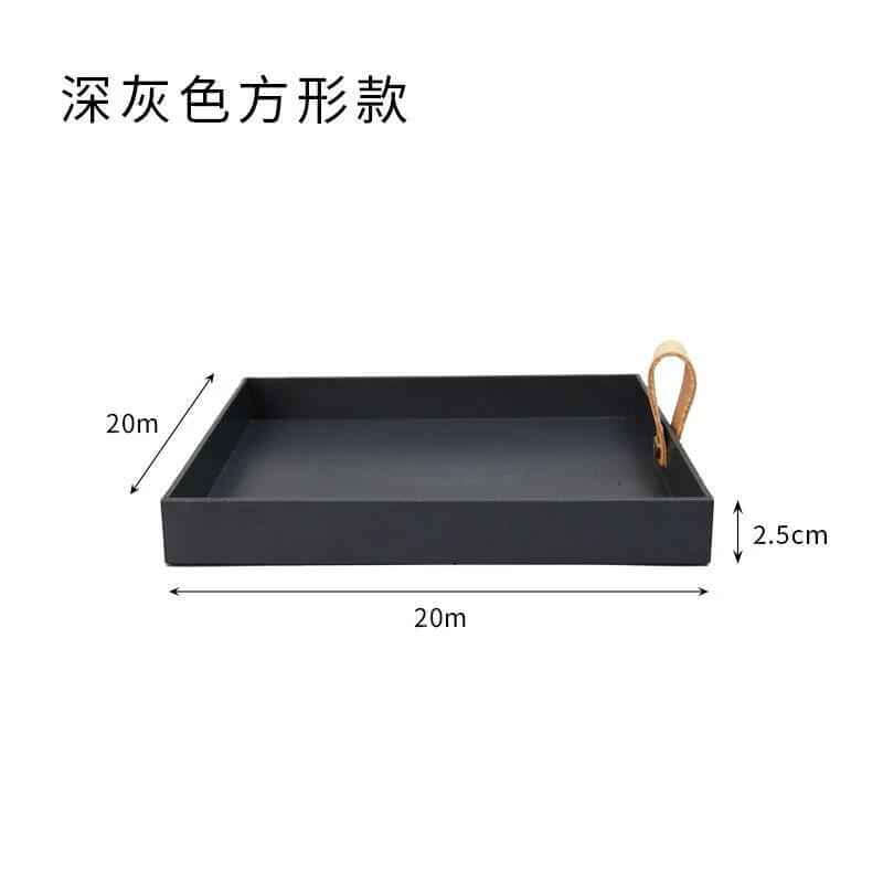 Aesthetic vase tray for candles showcasing a modern square design with a leather handle and precise dimensions.