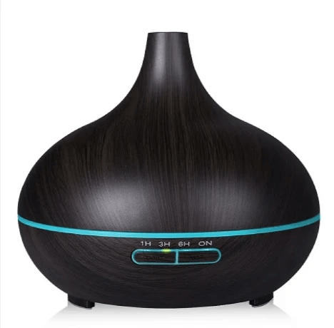 Wood Grain Aromatherapy Lamp design with remote control features and color-changing LED light.