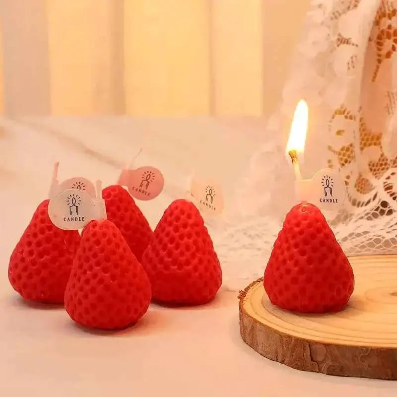 Cute Strawberry Decorative Candles for Parties and Gifts, cute strawberry candles for parties, handmade, whimsical, paraffin